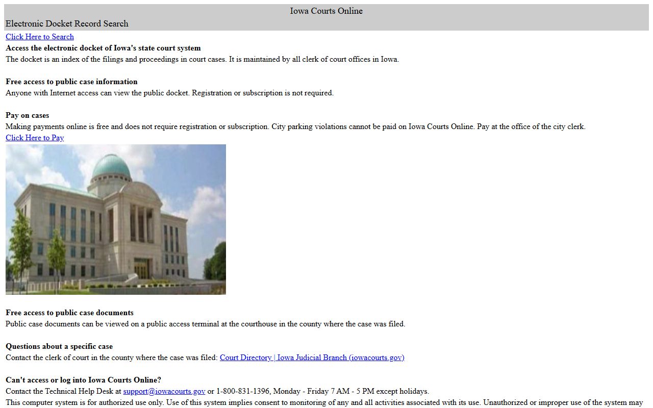 Iowa Courts Online search for Worth County court records after arrest