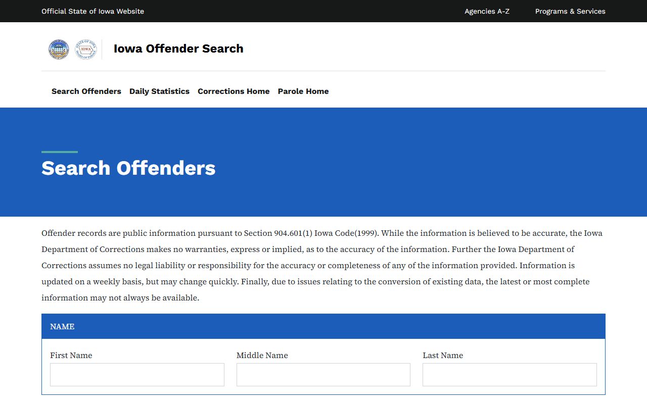 Worth County inmate records Iowa DOC offender search for sentenced prisoners