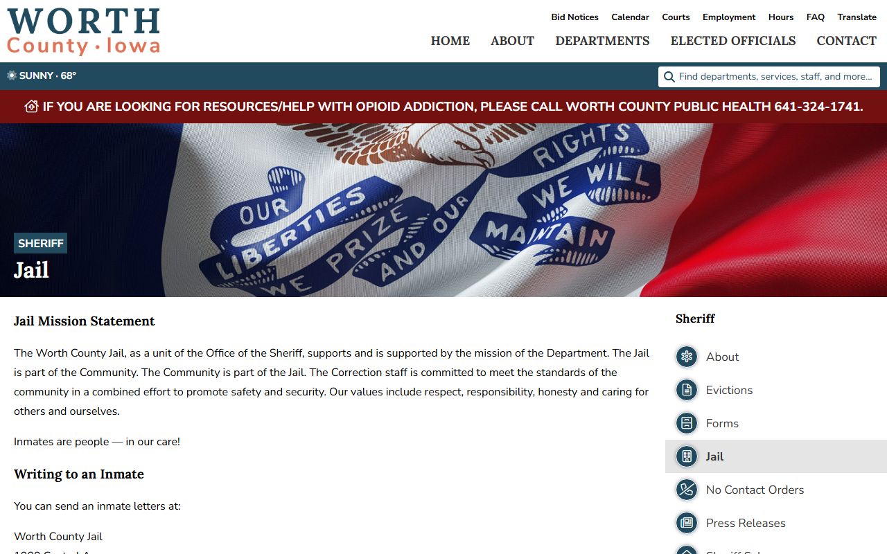 Worth County Jail official page with visitation mail and inmate money rules