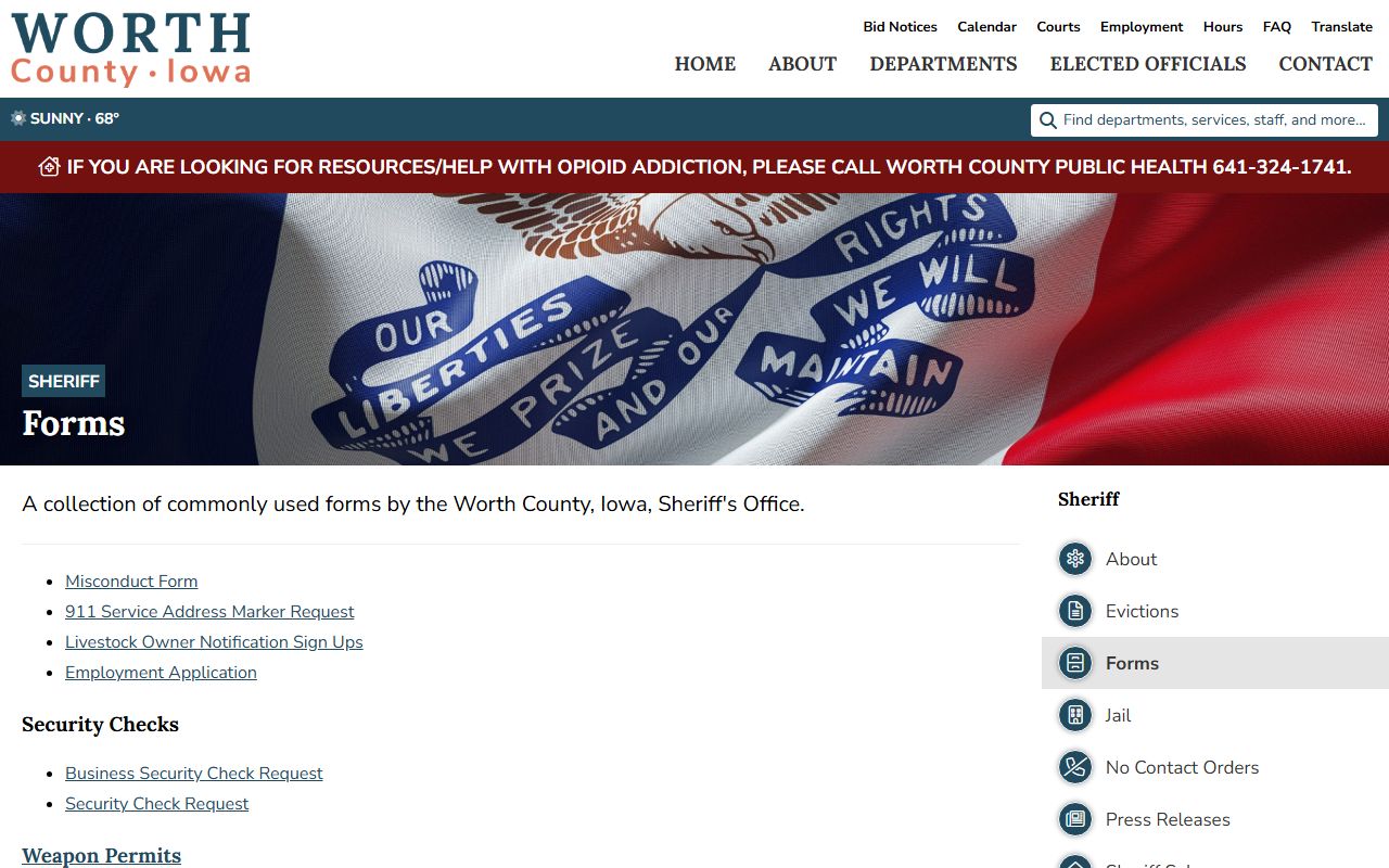 Worth County jail mugshots sheriff forms page without a dedicated booking photo form